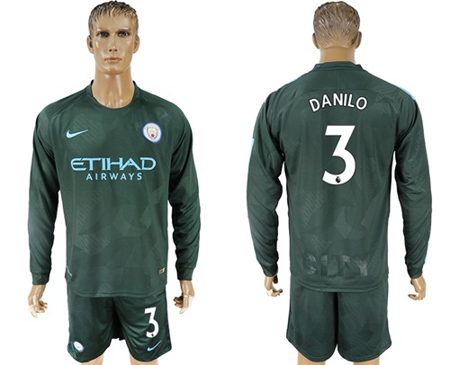 Manchester City #3 Danilo Sec Away Long Sleeves Soccer Club Jersey - Click Image to Close